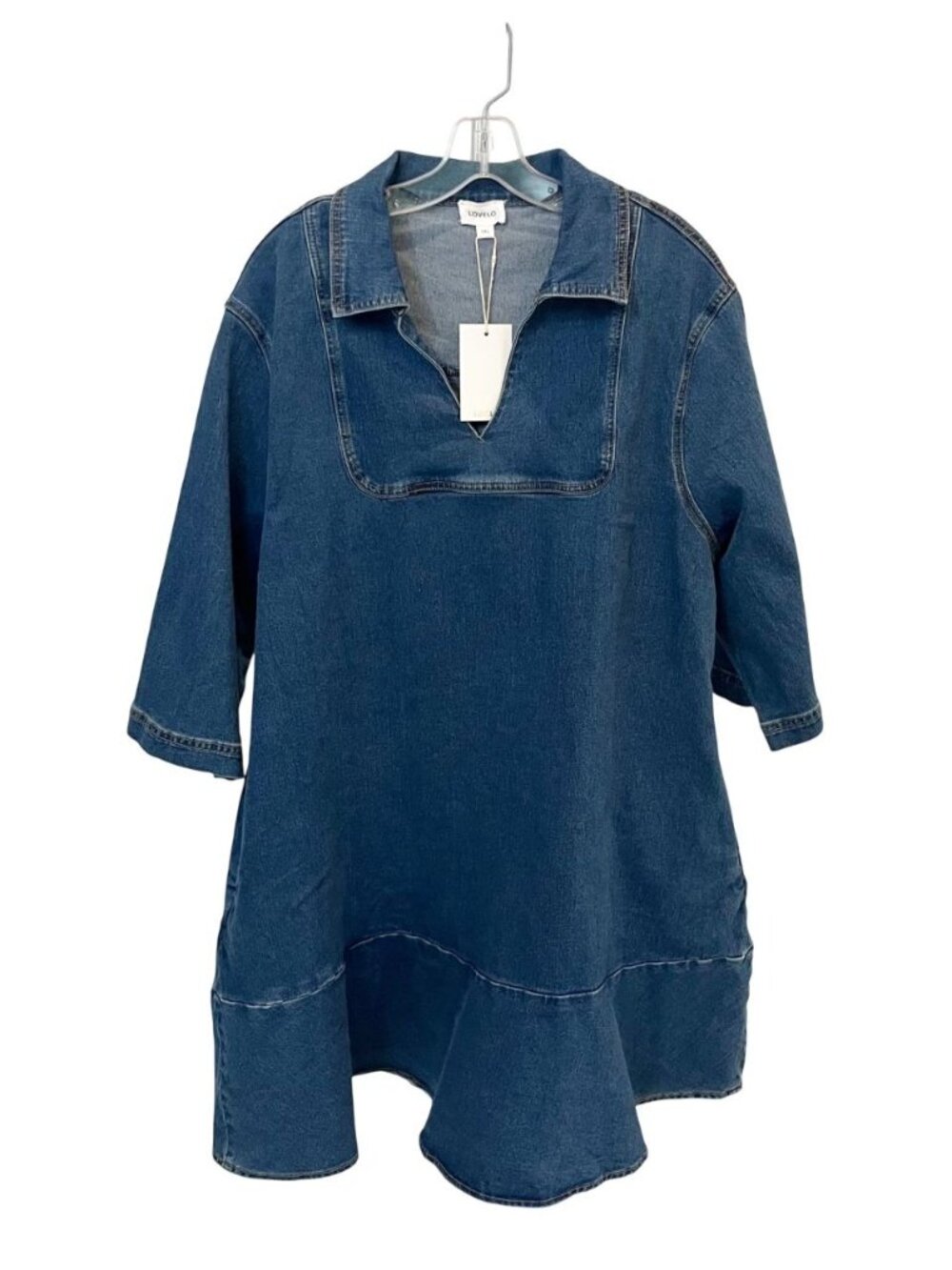 NEW Lovelo Dark Wash Denim A-Line Dress Preppy Summer Boho - Size 1XL